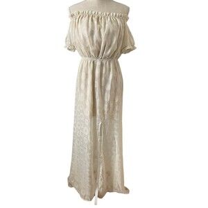 Lulus Shining Time Cream Floral Jacquard Off-the-Shoulder Maxi Dress Size Medium